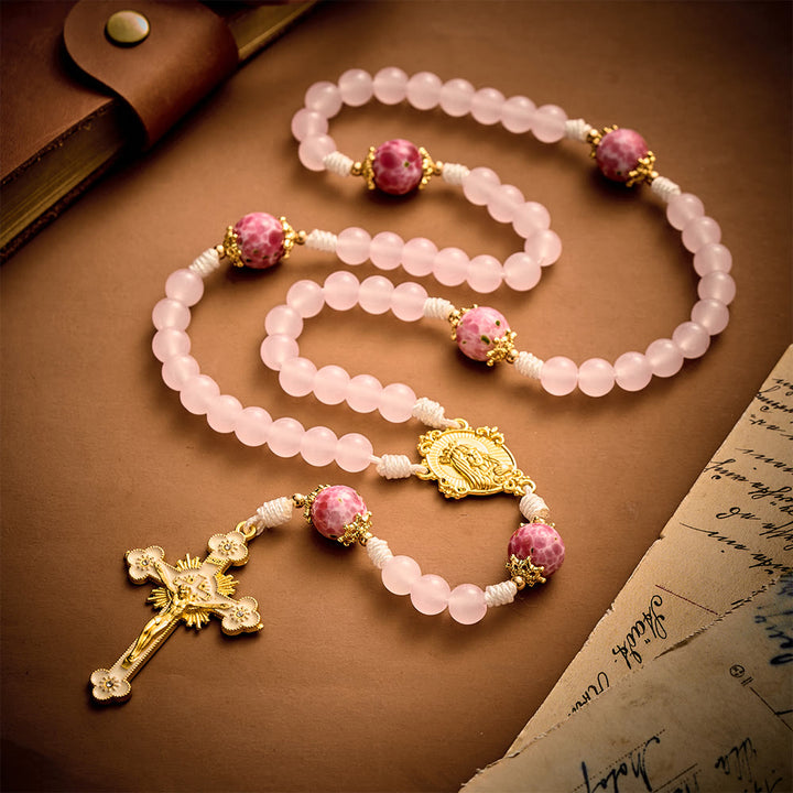  Solacebeads Pink Floral Artistic Rosary With Madonna &amp; Child Medal: Rooted In Marian Gentle Grace - image 9
