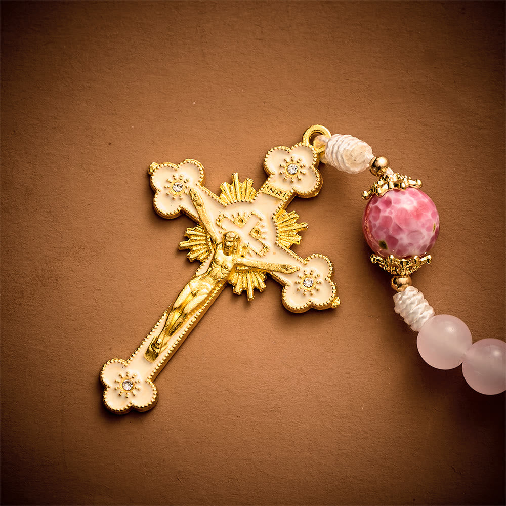  Solacebeads Pink Floral Artistic Rosary With Madonna &amp; Child Medal: Rooted In Marian Gentle Grace - image 3