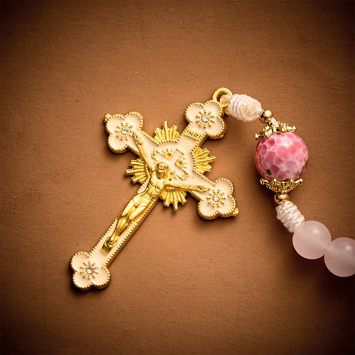  Solacebeads Pink Floral Artistic Rosary With Madonna &amp; Child Medal: Rooted In Marian Gentle Grace - image 3
