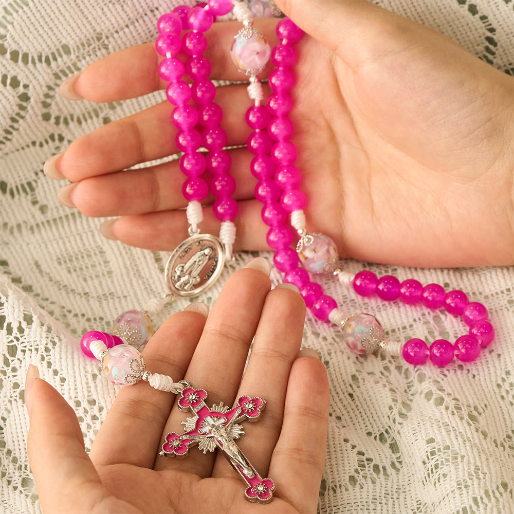 Solacebeads Magenta Floral Artistic Rosary With Pink Crucifix: Rooted In Our Lady Of Fatima Blessing - image 10