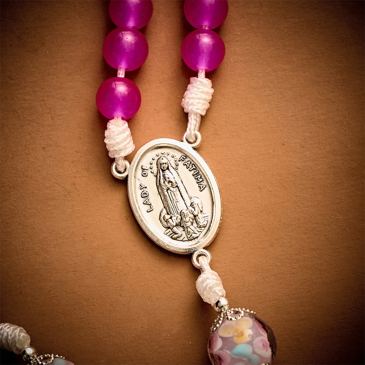 Solacebeads Magenta Floral Artistic Rosary With Pink Crucifix: Rooted In Our Lady Of Fatima Blessing - image 3