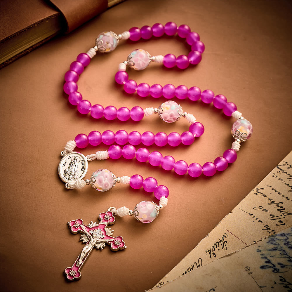 Solacebeads Magenta Floral Artistic Rosary With Pink Crucifix: Rooted In Our Lady Of Fatima Blessing - image 9