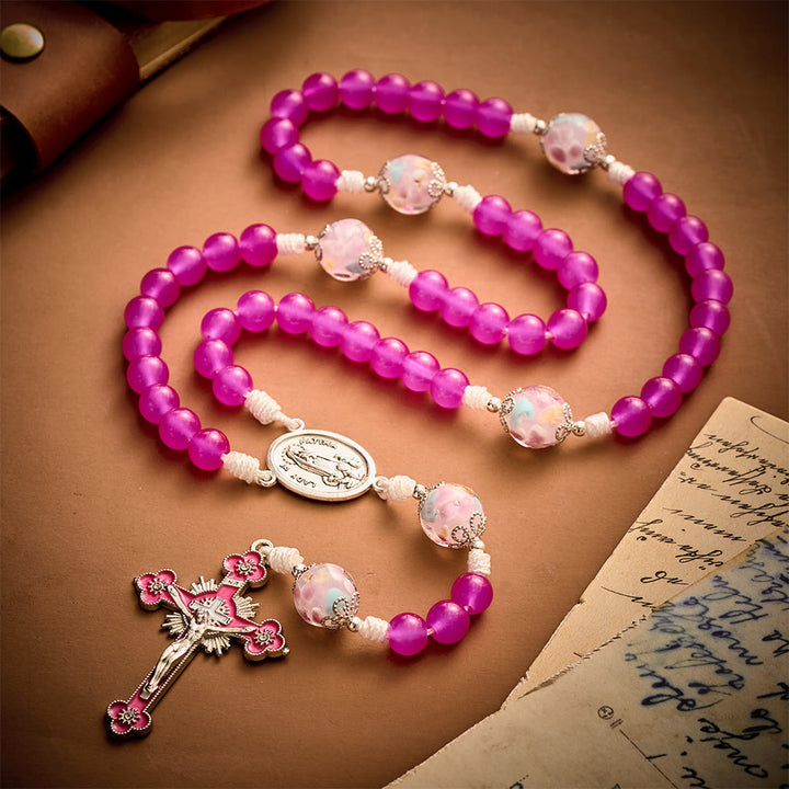 Solacebeads Magenta Floral Artistic Rosary With Pink Crucifix: Rooted In Our Lady Of Fatima Blessing - image 8