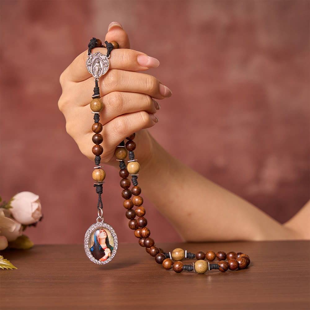 SolaceBeads Black Rosewood &amp; Green Sandalwood Rosary With Mary Pendant: Rooted in Marian Devotion - image 1