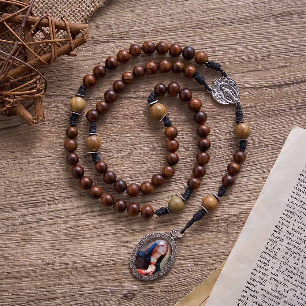 SolaceBeads Black Rosewood & Green Sandalwood Rosary With Mary Pendant: Rooted in Marian Devotion - Black Rosewood - image 0