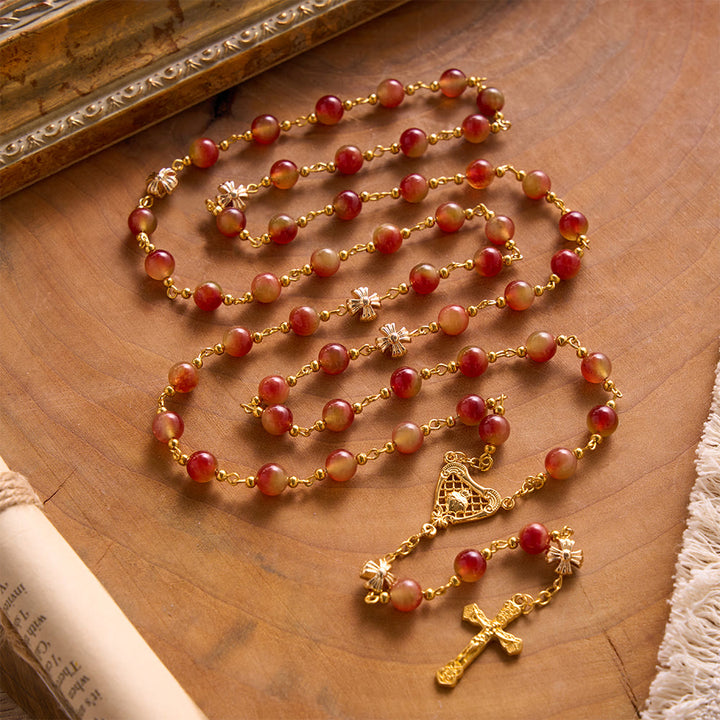 Solacebeads Mixed Chalcedony Rosary With Sacred Heart Medal &amp; Crucifix: The Devotion Of Sacred Heart - image 7