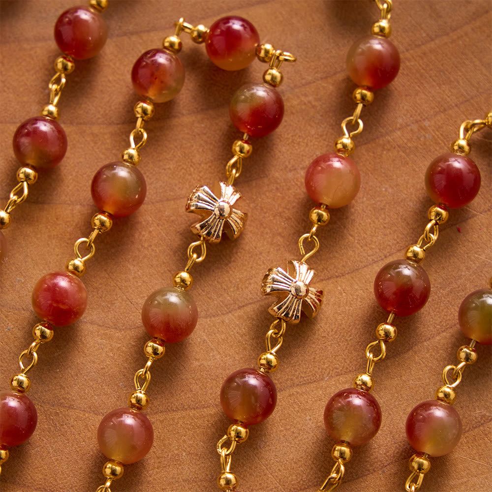 Solacebeads Mixed Chalcedony Rosary With Sacred Heart Medal &amp; Crucifix: The Devotion Of Sacred Heart - image 2