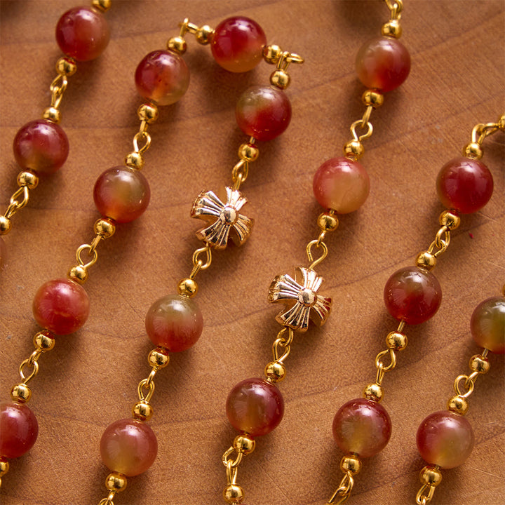Solacebeads Mixed Chalcedony Rosary With Sacred Heart Medal &amp; Crucifix: The Devotion Of Sacred Heart - image 2