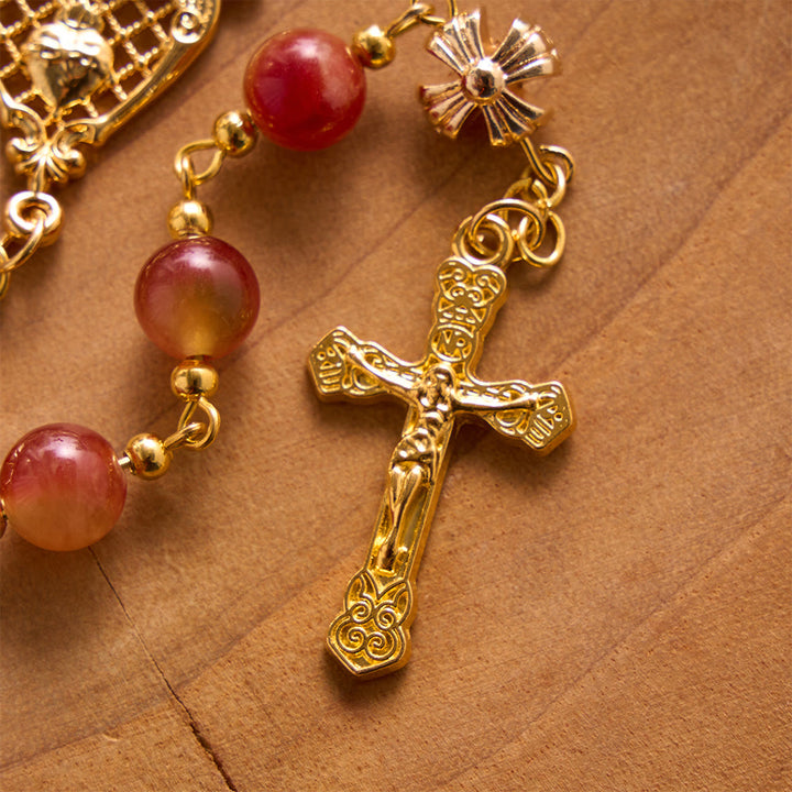 Solacebeads Mixed Chalcedony Rosary With Sacred Heart Medal &amp; Crucifix: The Devotion Of Sacred Heart - image 4