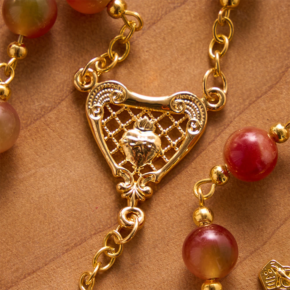 Solacebeads Mixed Chalcedony Rosary With Sacred Heart Medal &amp; Crucifix: The Devotion Of Sacred Heart - image 3