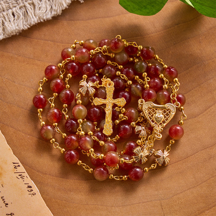 Solacebeads Mixed Chalcedony Rosary With Sacred Heart Medal &amp; Crucifix: The Devotion Of Sacred Heart - image 6