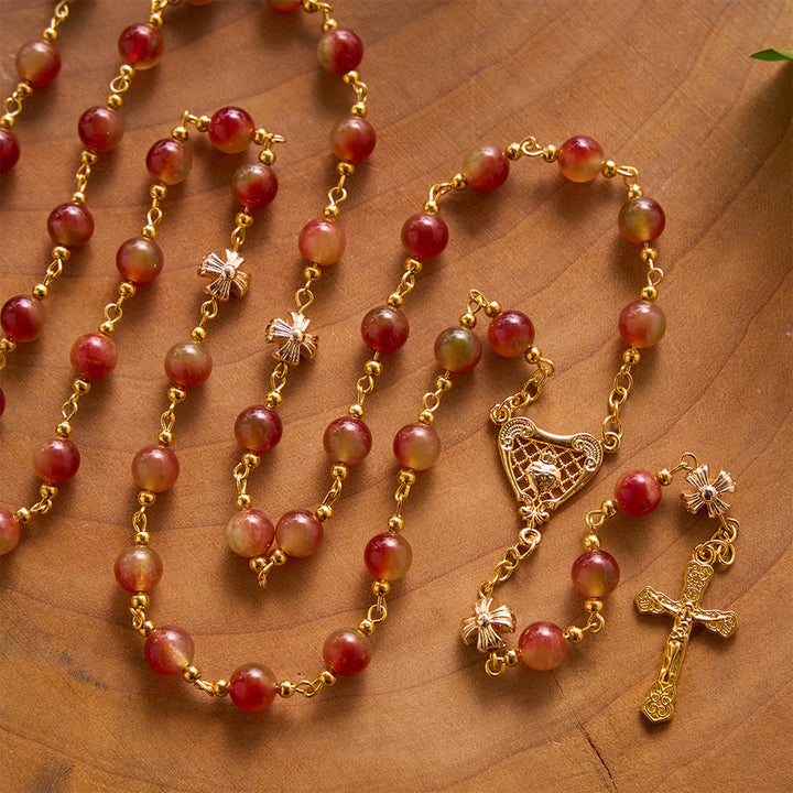 Solacebeads Mixed Chalcedony Rosary With Sacred Heart Medal &amp; Crucifix: The Devotion Of Sacred Heart - image 5