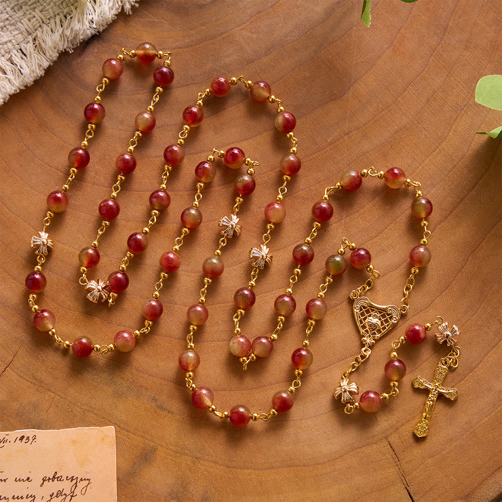 Solacebeads Mixed Chalcedony Rosary With Sacred Heart Medal &amp; Crucifix: The Devotion Of Sacred Heart - Chalcedony Stone - image 0