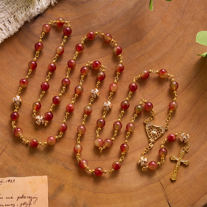 Solacebeads Mixed Chalcedony Rosary With Sacred Heart Medal &amp; Crucifix: The Devotion Of Sacred Heart - Chalcedony Stone - image 0