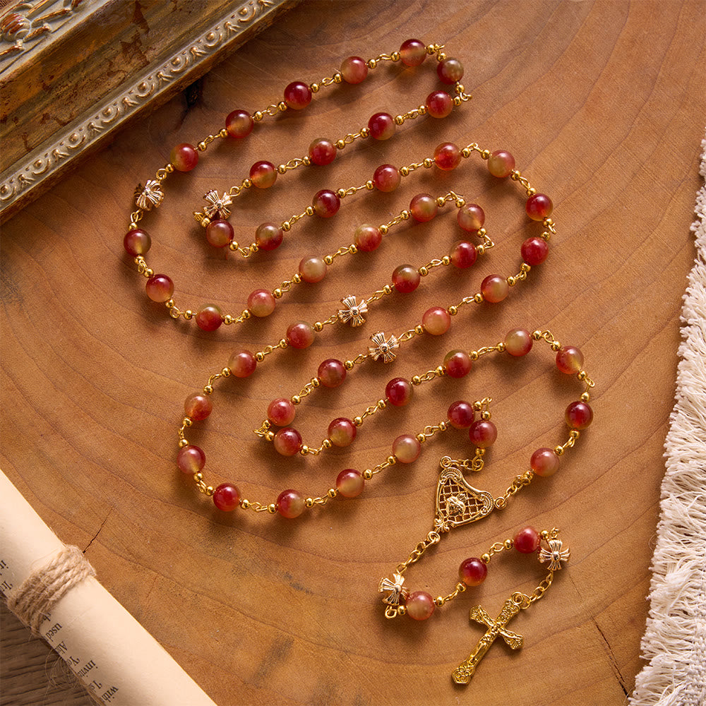 Solacebeads Mixed Chalcedony Rosary With Sacred Heart Medal &amp; Crucifix: The Devotion Of Sacred Heart - image 8