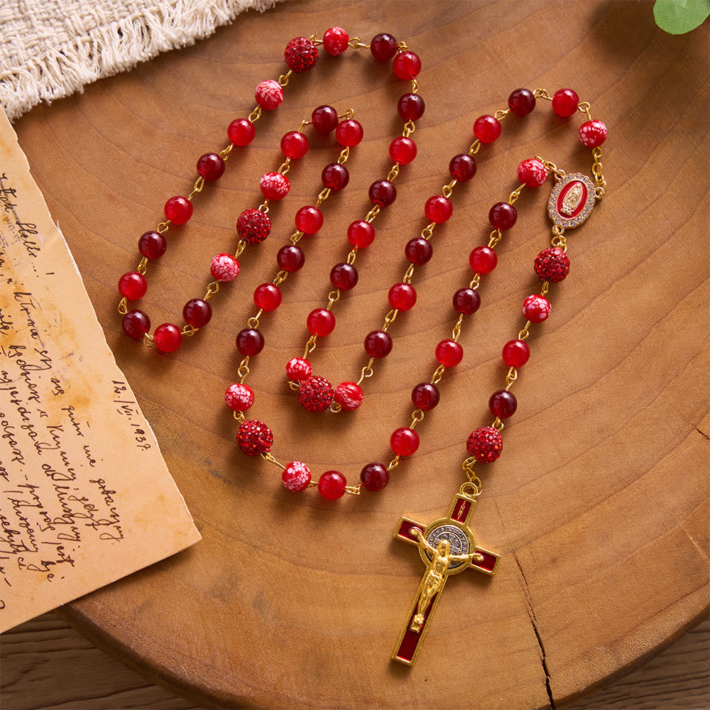 SolaceBeads Dual Red Chalcedony Stone Rosary With Red Enamel Crucifix: Rooted in Sacred Devotion - image 8