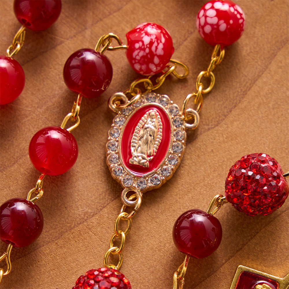 SolaceBeads Dual Red Chalcedony Stone Rosary With Red Enamel Crucifix: Rooted in Sacred Devotion - image 3