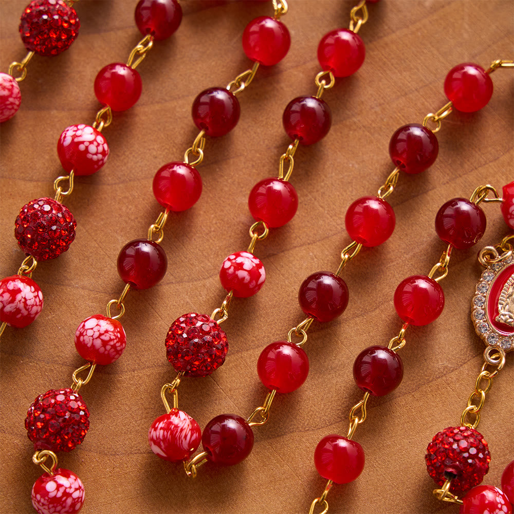 SolaceBeads Dual Red Chalcedony Stone Rosary With Red Enamel Crucifix: Rooted in Sacred Devotion - image 2