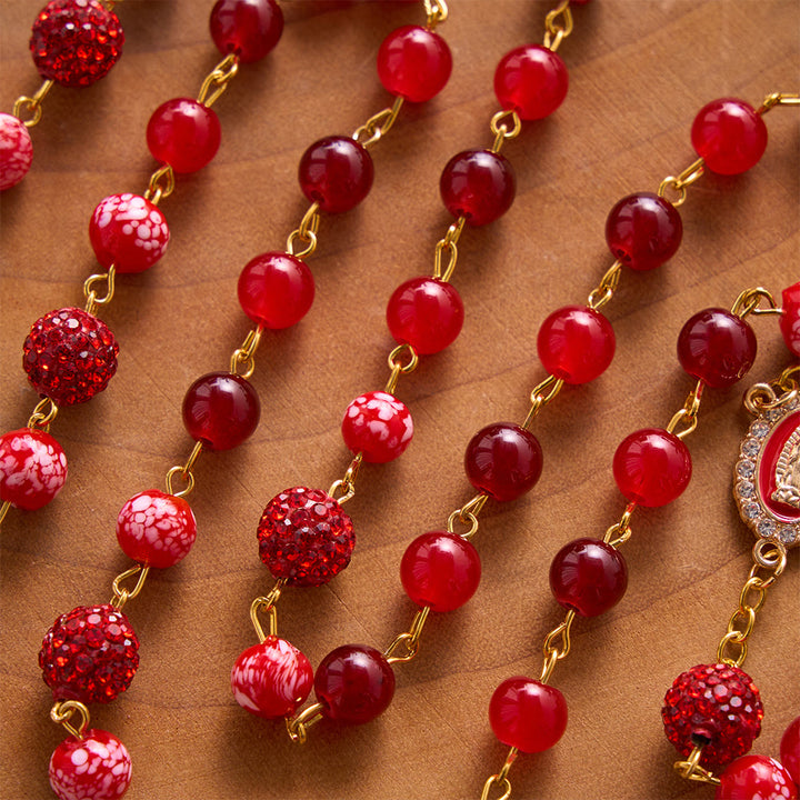 SolaceBeads Dual Red Chalcedony Stone Rosary With Red Enamel Crucifix: Rooted in Sacred Devotion - image 2
