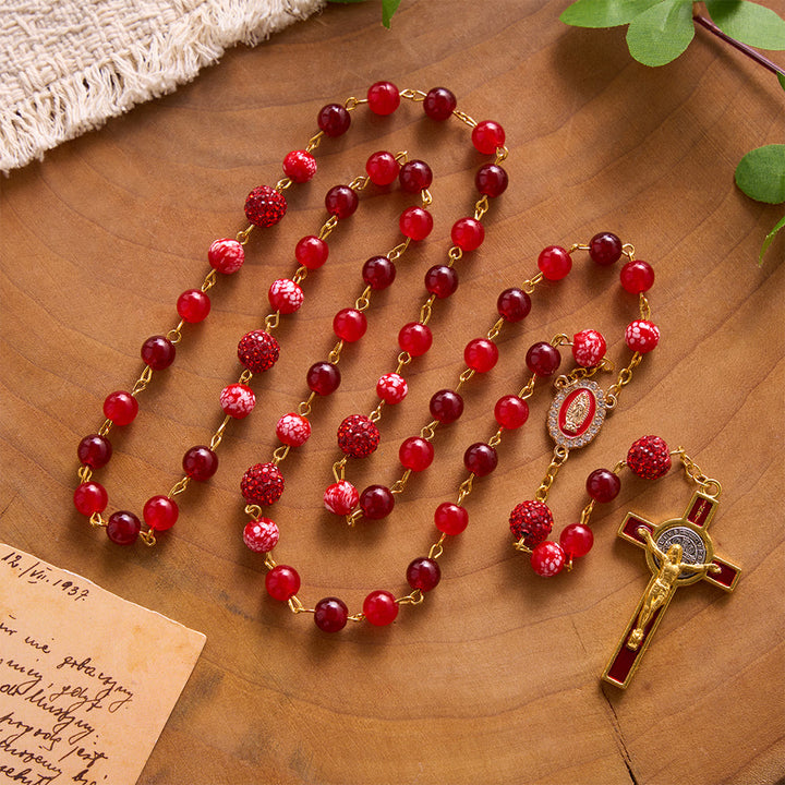 SolaceBeads Dual Red Chalcedony Stone Rosary With Red Enamel Crucifix: Rooted in Sacred Devotion - Chalcedony Stone - image 0