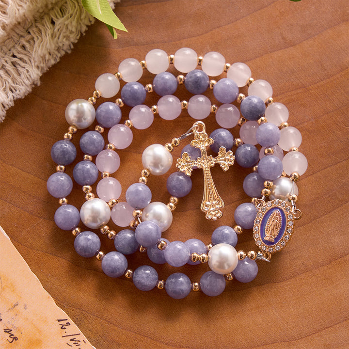 Solacebeads Multi-tone Stone Rosary With Medal &amp; Crucifix: Rooted In Guadalupe Marian Blessing - image 2