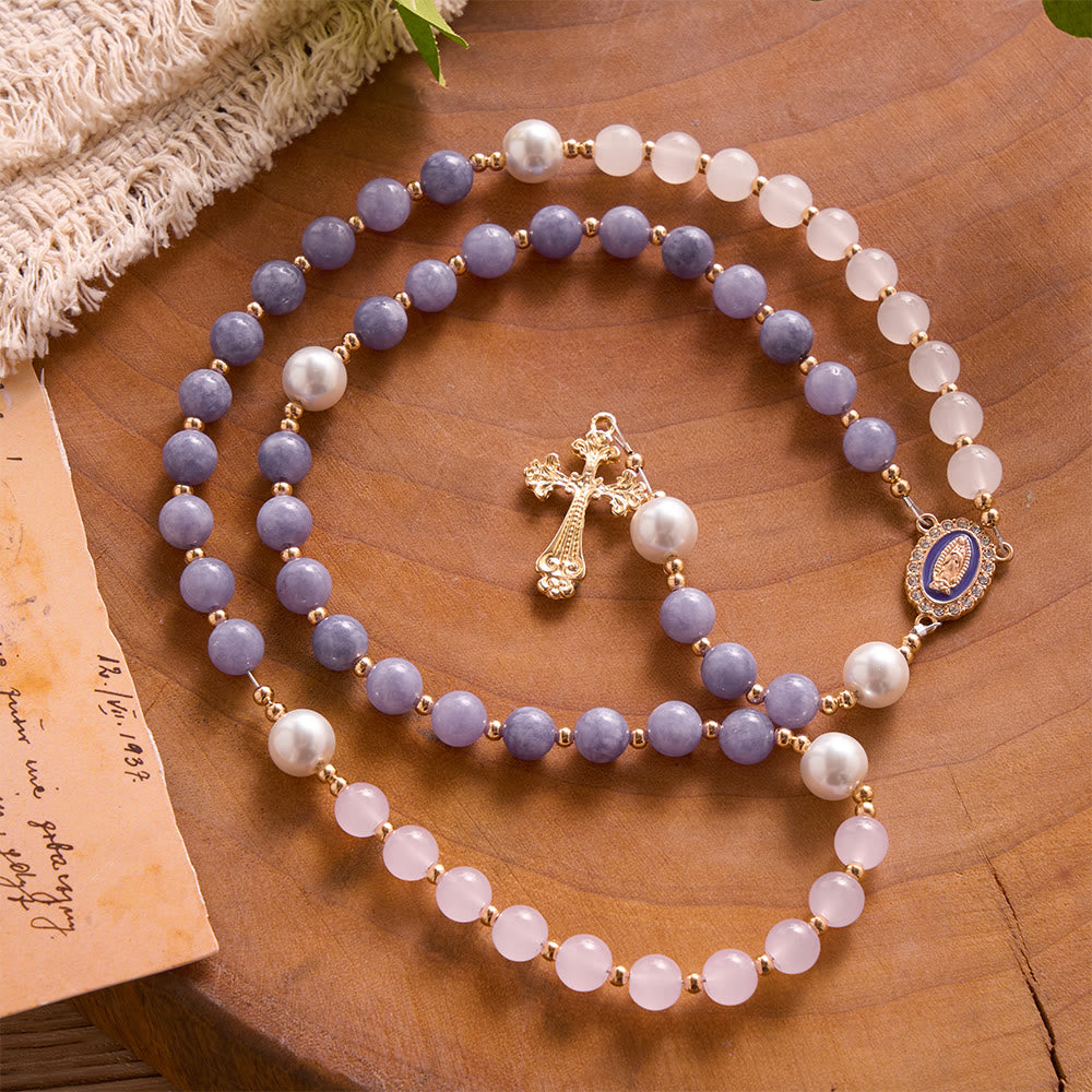 Solacebeads Multi-tone Stone Rosary With Medal &amp; Crucifix: Rooted In Guadalupe Marian Blessing - image 3