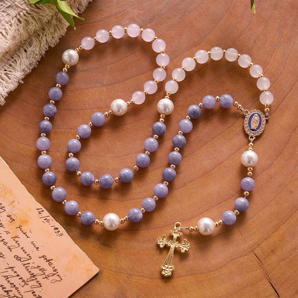 Solacebeads Multi-tone Stone Rosary With Medal &amp; Crucifix: Rooted In Guadalupe Marian Blessing - image 5