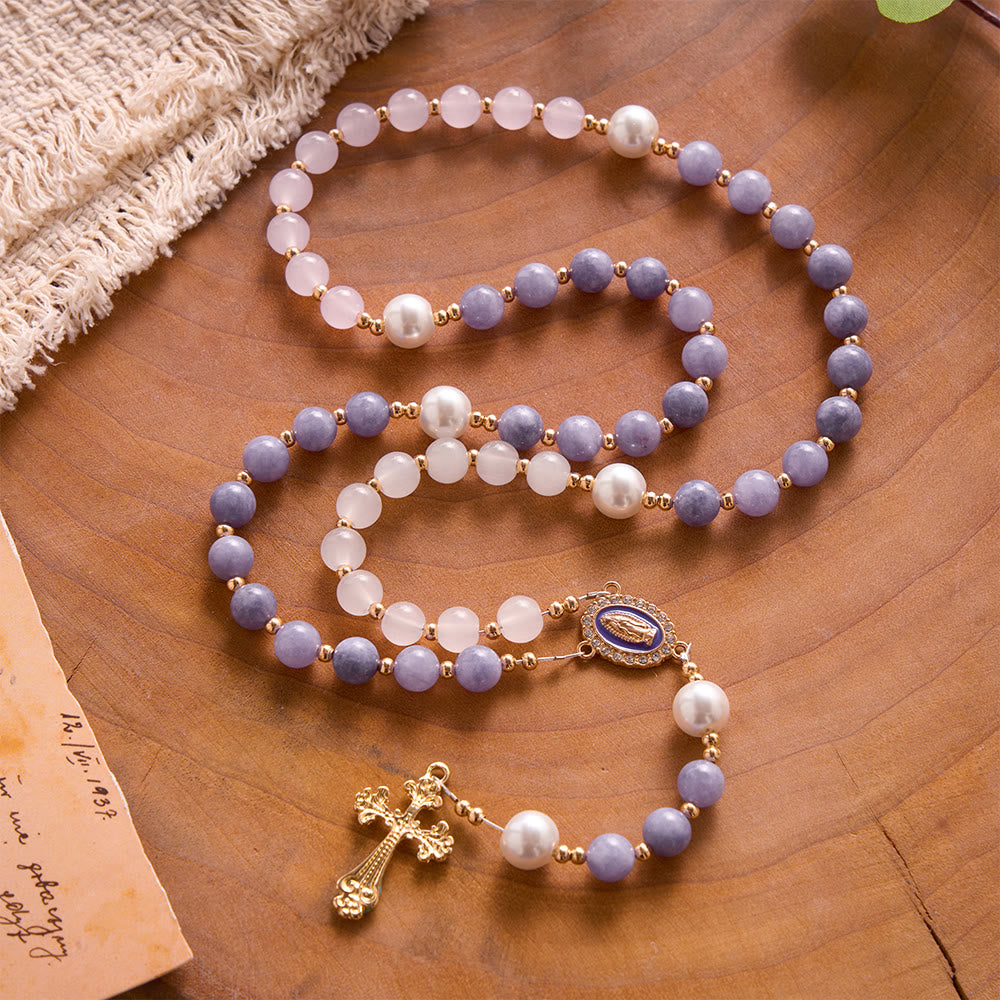 Solacebeads Multi-tone Stone Rosary With Medal &amp; Crucifix: Rooted In Guadalupe Marian Blessing - image 4