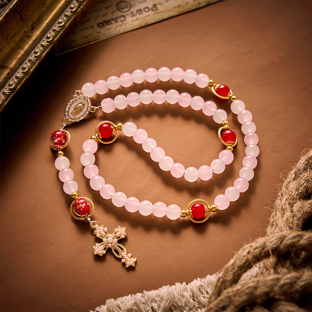 SolaceBeads Artistic Pink &amp; White Beaded Rosary: A Fusion of Colors &amp; Sacred Symbols - image 12