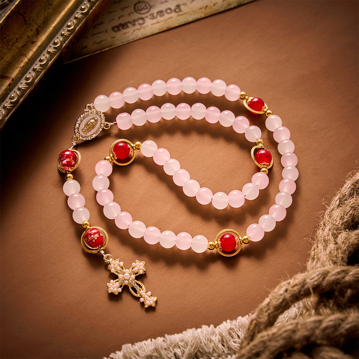 SolaceBeads Artistic Pink &amp; White Beaded Rosary: A Fusion of Colors &amp; Sacred Symbols - image 12