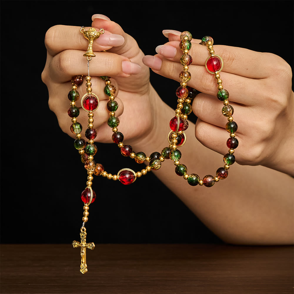 SolaceBeads Glass Rosary with Red-Green Glass Beads: A Dazzling Shine for Daily Devotion - image 1