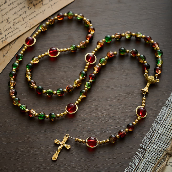 SolaceBeads Glass Rosary with Red-Green Glass Beads: A Dazzling Shine for Daily Devotion - Green &amp; Red - image 0