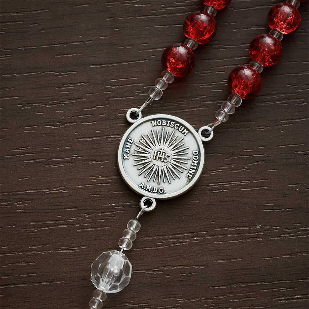 SolaceBeads Red Crackle Glass &amp; Faceted Clear Glass Beads Rosary: Rooted in Holy Face Devotion - image 3
