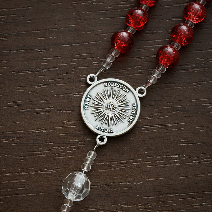 SolaceBeads Red Crackle Glass &amp; Faceted Clear Glass Beads Rosary: Rooted in Holy Face Devotion - image 3