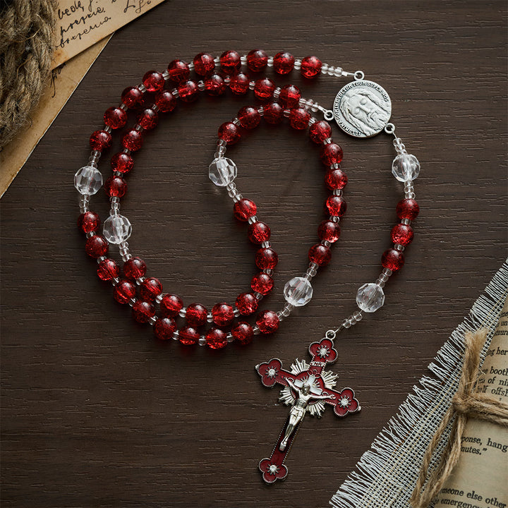 SolaceBeads Red Crackle Glass &amp; Faceted Clear Glass Beads Rosary: Rooted in Holy Face Devotion - image 8