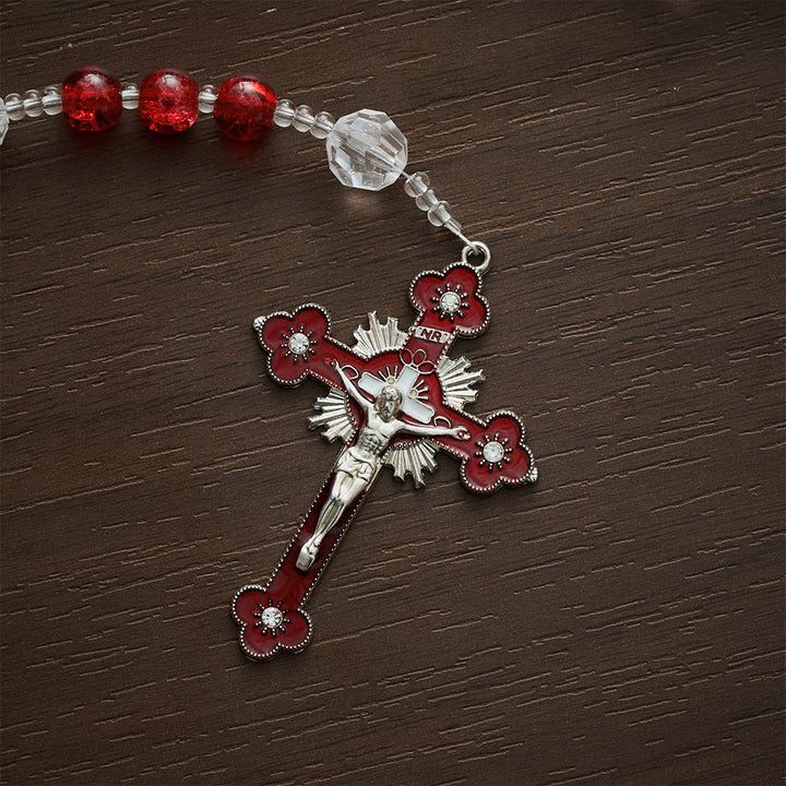 SolaceBeads Red Crackle Glass &amp; Faceted Clear Glass Beads Rosary: Rooted in Holy Face Devotion - image 4