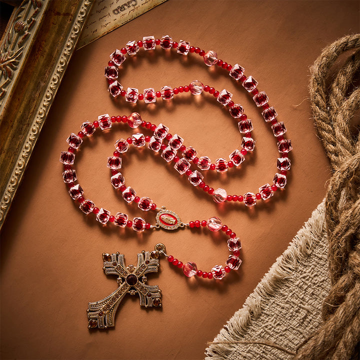 SolaceBeads Wine Red Square Glass Rosary Gold Rhinestone Cross: Rooted in Guadalupe Marian Blessing - image 8