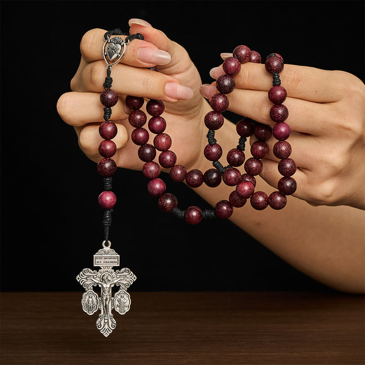 SolaceBeads Purpleheart Wood Rosary &amp; Vintage Silver  Crucifix: Rooted in Sacred Heart Devotion  - image 1