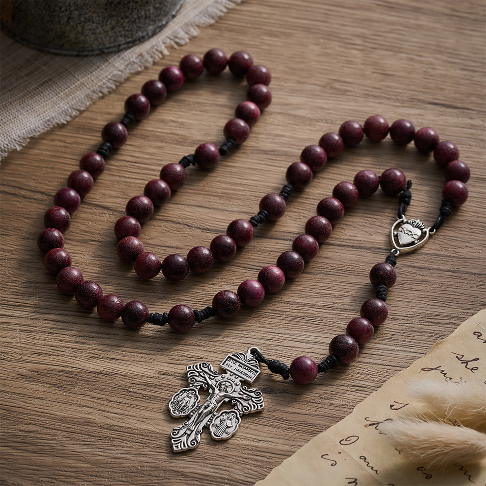 SolaceBeads Purpleheart Wood Rosary &amp; Vintage Silver  Crucifix: Rooted in Sacred Heart Devotion  - image 8