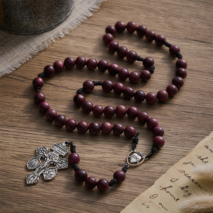 SolaceBeads Purpleheart Wood Rosary &amp; Vintage Silver  Crucifix: Rooted in Sacred Heart Devotion  - image 7