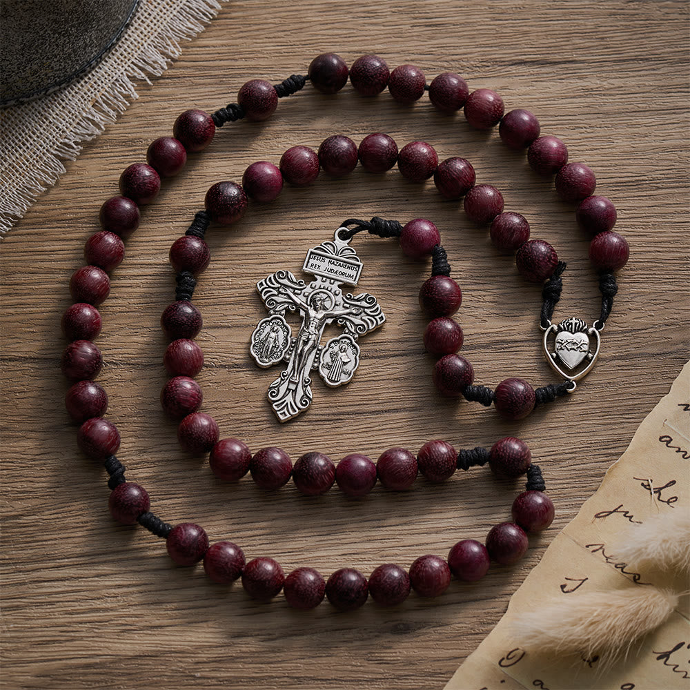 SolaceBeads Purpleheart Wood Rosary &amp; Vintage Silver  Crucifix: Rooted in Sacred Heart Devotion  - image 6