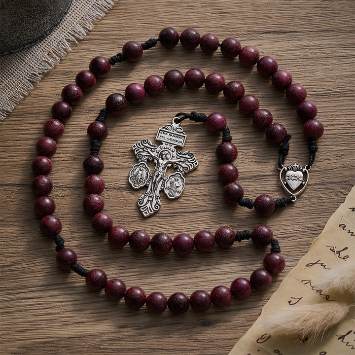 SolaceBeads Purpleheart Wood Rosary &amp; Vintage Silver  Crucifix: Rooted in Sacred Heart Devotion  - image 6