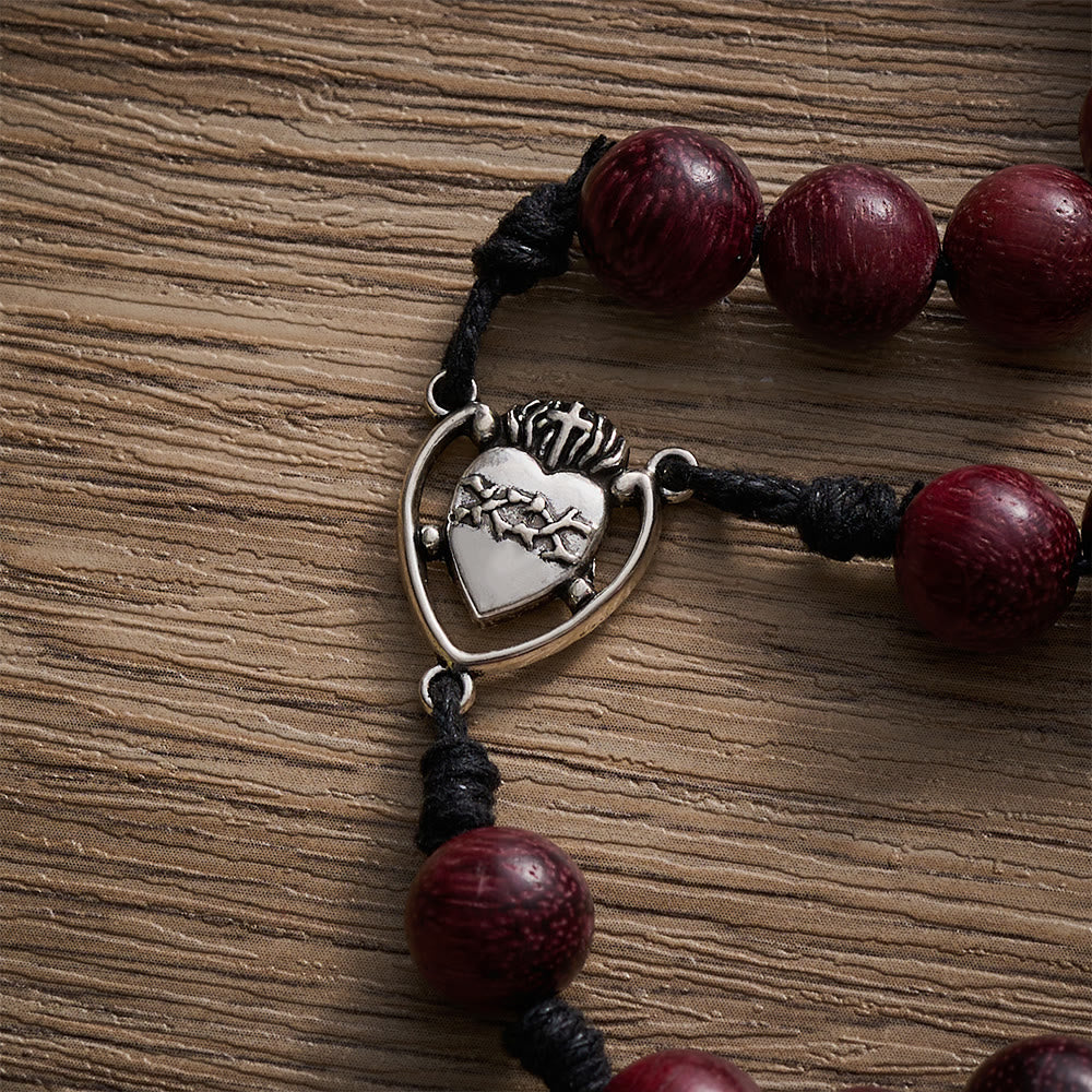 SolaceBeads Purpleheart Wood Rosary &amp; Vintage Silver  Crucifix: Rooted in Sacred Heart Devotion  - image 3
