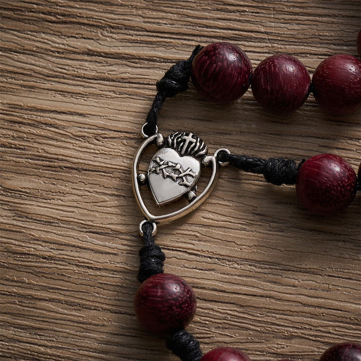 SolaceBeads Purpleheart Wood Rosary &amp; Vintage Silver  Crucifix: Rooted in Sacred Heart Devotion  - image 3