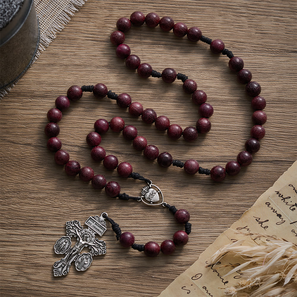 SolaceBeads Purpleheart Wood Rosary &amp; Vintage Silver  Crucifix: Rooted in Sacred Heart Devotion  - image 9