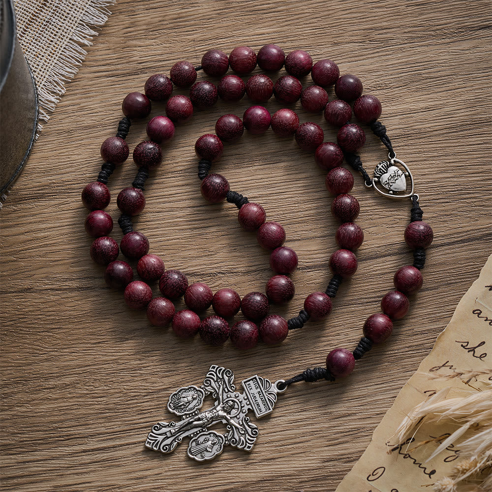 SolaceBeads Purpleheart Wood Rosary &amp; Vintage Silver  Crucifix: Rooted in Sacred Heart Devotion  - Purpleheart Wood - image 0