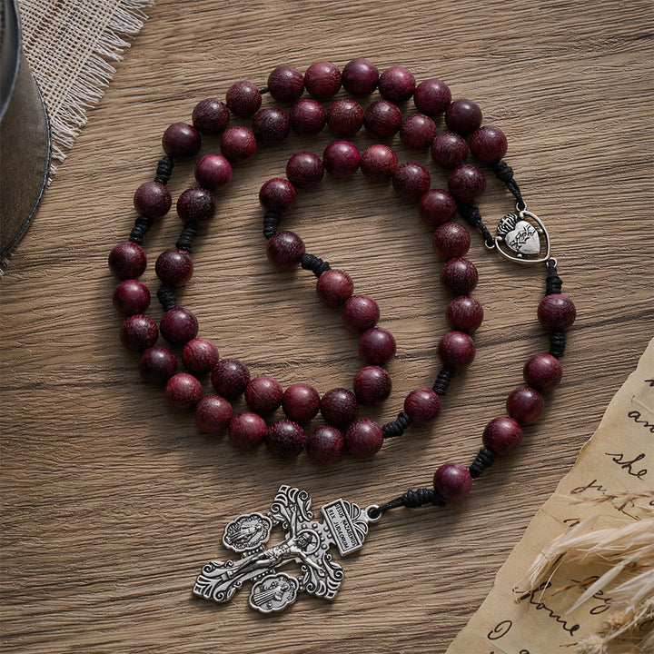 SolaceBeads Purpleheart Wood Rosary &amp; Vintage Silver  Crucifix: Rooted in Sacred Heart Devotion  - Purpleheart Wood - image 0