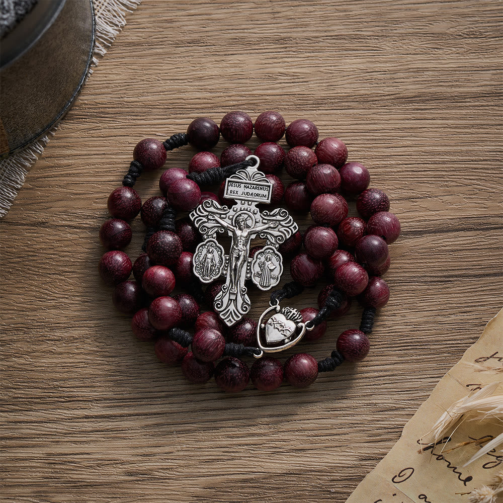 SolaceBeads Purpleheart Wood Rosary &amp; Vintage Silver  Crucifix: Rooted in Sacred Heart Devotion  - image 5