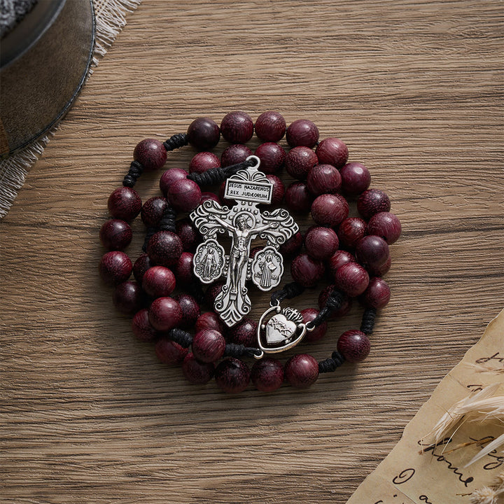 SolaceBeads Purpleheart Wood Rosary &amp; Vintage Silver  Crucifix: Rooted in Sacred Heart Devotion  - image 5