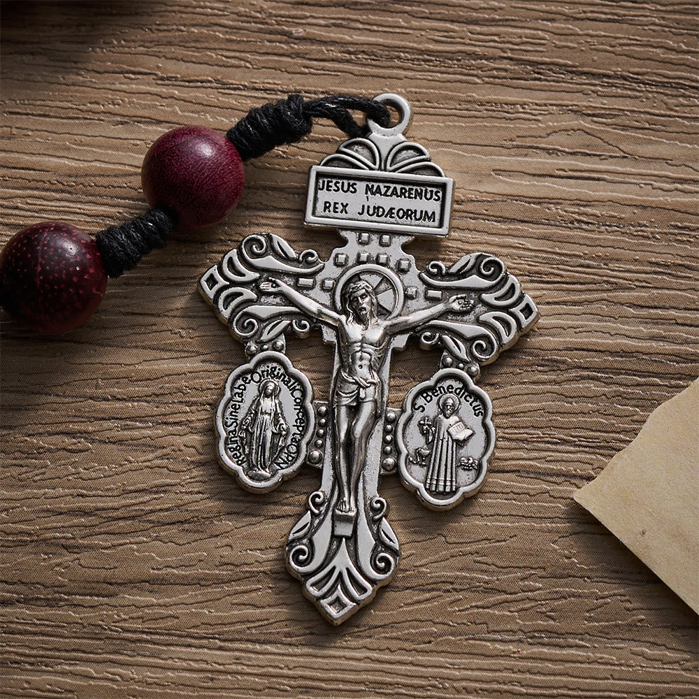 SolaceBeads Purpleheart Wood Rosary &amp; Vintage Silver  Crucifix: Rooted in Sacred Heart Devotion  - image 4